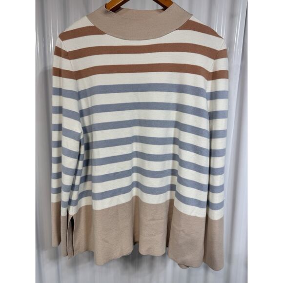 Fate Sweater Oversized Striped Crew Neck Womens Large Cozy Coastal Pastel Blue - Picture 1 of 4